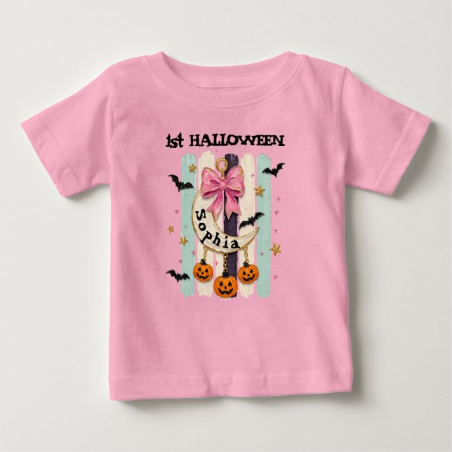 Anpassad 1:a Halloween Coquette Bow Moon Catcher T Shirt (Framsida)