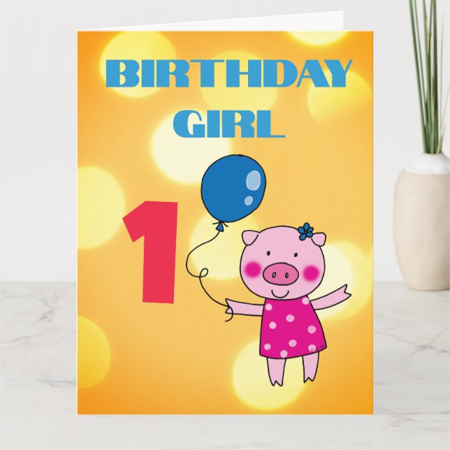 Anpassad 1-års födelsedagsflicka Gris Kort (Framsida)