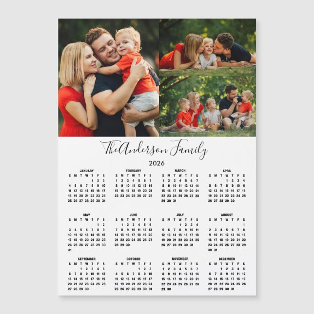 Anpassad 2026 kalender 3 Foto Collage Magnet (Framsida)
