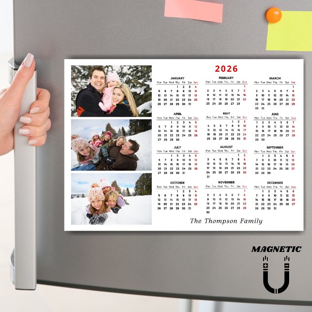 Anpassad 2026-kalender Fotokollage Namnmagnet   (Skapare uppladdad)