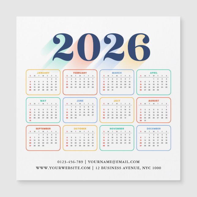 Anpassad 2026 Magnetisk Kalender – Modern & Elegan (Framsida)