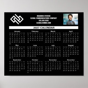 Anpassad 2027 Svart Företagskalender för Kontor Poster