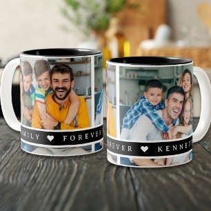 Anpassad 2 Foto Collage Familjenamn Citat Svart Två-Tonad Mugg