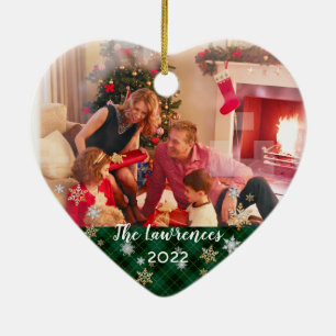 Anpassad 2-sidig julgratt grön-rutig Merry Christm Julgransprydnad Keramik
