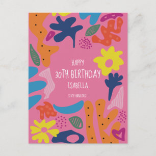 Anpassad 30-årsdag rosa modern färgglad postkort vykort