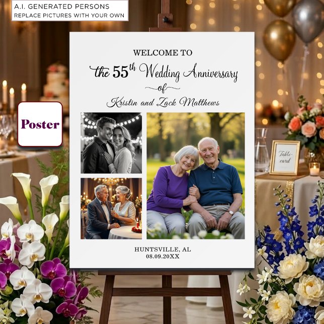 Anpassad 3 bilder 55-års bröllopsjubileum välkomst poster (Skapare uppladdad)