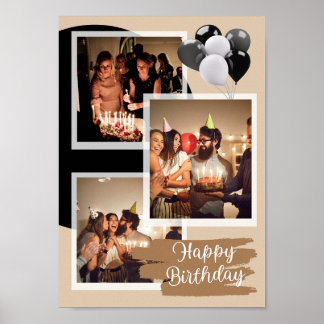 Anpassad 3 Foto Glad Födelsedag Collage Poster