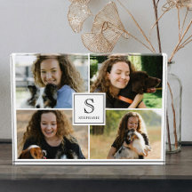 Anpassad 4 bildcollage med monogram och namn