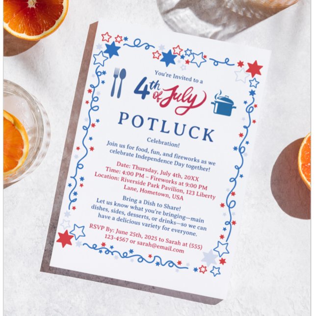 Anpassad 4:e juli Potluck-inbjudan  Inbjudningar (Skapare uppladdad)