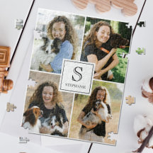 Anpassad 4 Fotoskollage med monogram och namn