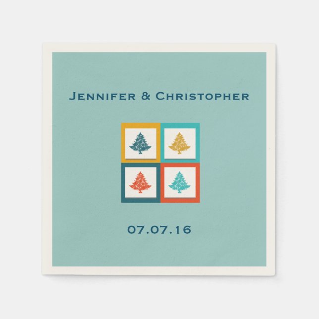 Anpassad 4 Julgranar Retro Design Bröllop Pappersservett (Framsidan)