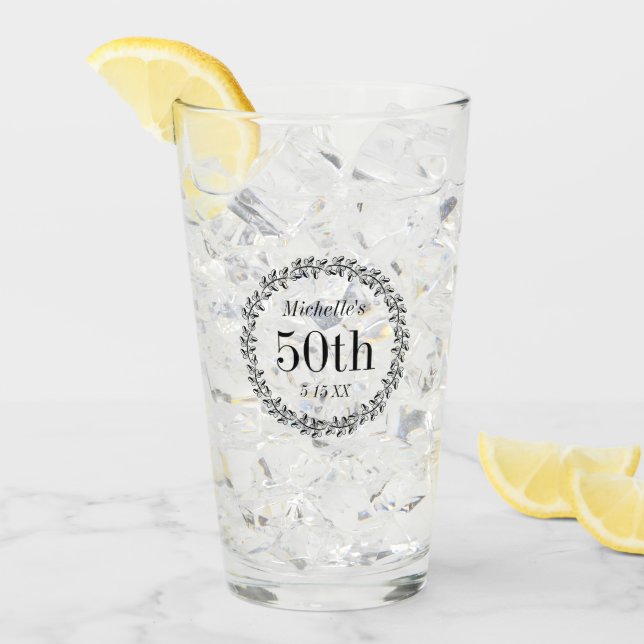 Anpassad 50-års födelsedags krans glas kopp (Framsida Ice)