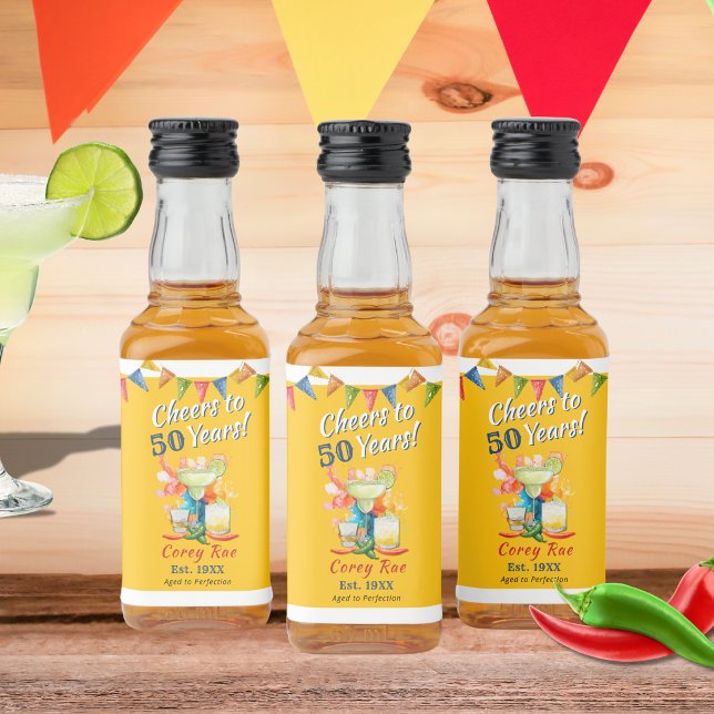 Anpassad 50-års födelsedags Tequila Margarita Fies Spritflaskor Etikett (Skapare uppladdad)