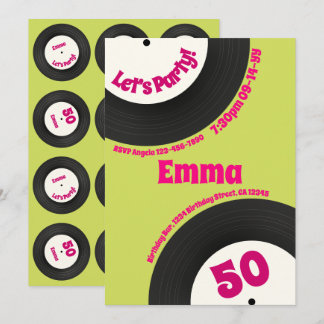 Anpassad 50-årsfödelsedag Färgglad Retro Kul Vinyl Inbjudningar