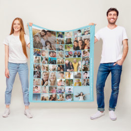 Anpassad 50 Bild Foto Collage Minne Babyblå Fleecefilt