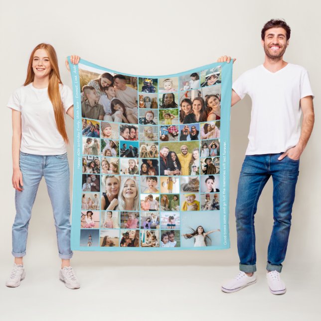 Anpassad 50 Bild Foto Collage Minne Babyblå Fleecefilt (På plats)