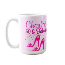 ANPASSAD 50:E BIRTHDAY-ROSA SHOE QUEEN MUGG