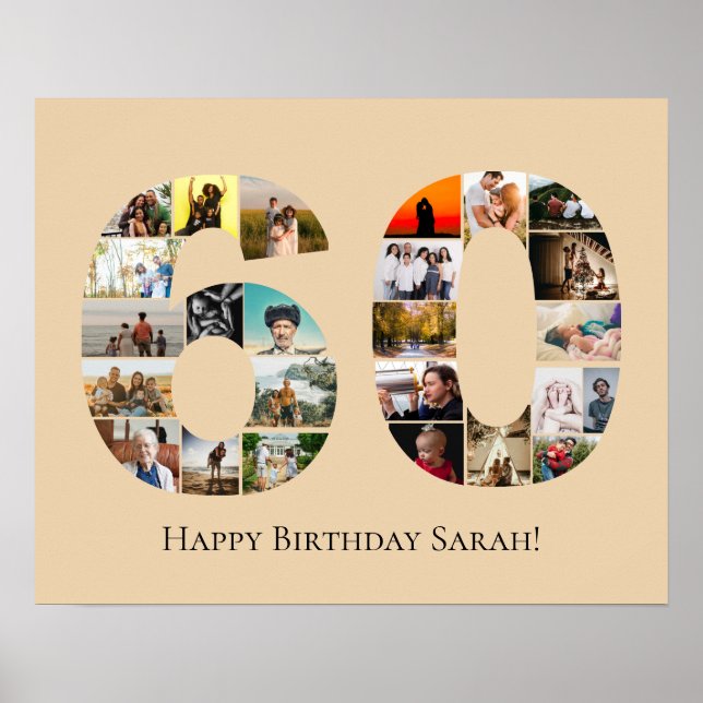 Anpassad 60-års födelsedags- eller årsdags fotomon poster (Framsidan)
