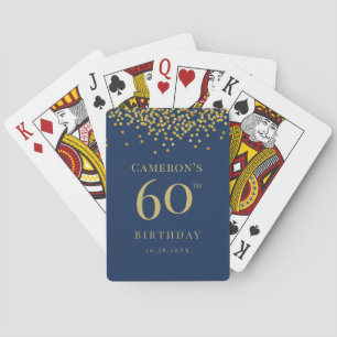 Anpassad 60-årspresent blå guldkonfettifavorit casinokort