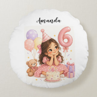 anpassad 6-års födelsedag flicka rund kudde