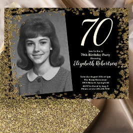 Anpassad 70-årsfoto med svarta och gyllene paljett inbjudningar