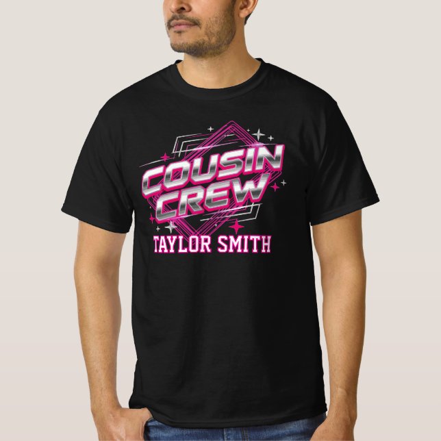 Anpassad 80-tals Synthwave Chrome Kusin Crew Match T Shirt (Framsida)