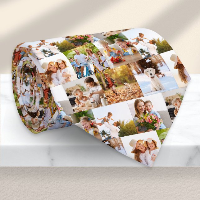 Anpassad 8 Bilder Collage Personlig Fars Dag Slips (A stylish tie personalized with 8 photos in a repeating collage pattern)