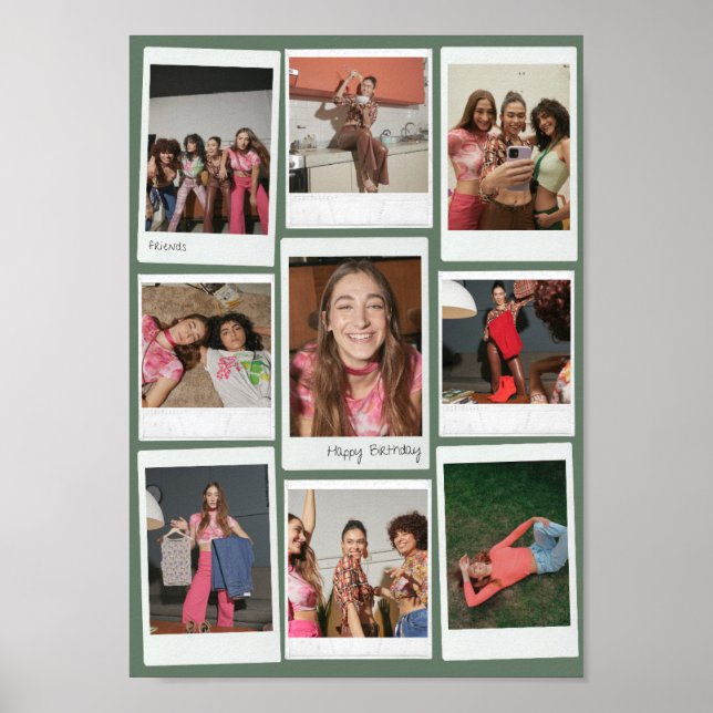 Anpassad 9 Foto Polaroid Collage Print Poster (Framsidan)