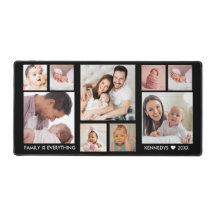 Anpassad 9 Photo Collage Family Namn-offert, svart