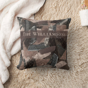 Anpassad abstrakt brun beige grå band lapptäcke kudde