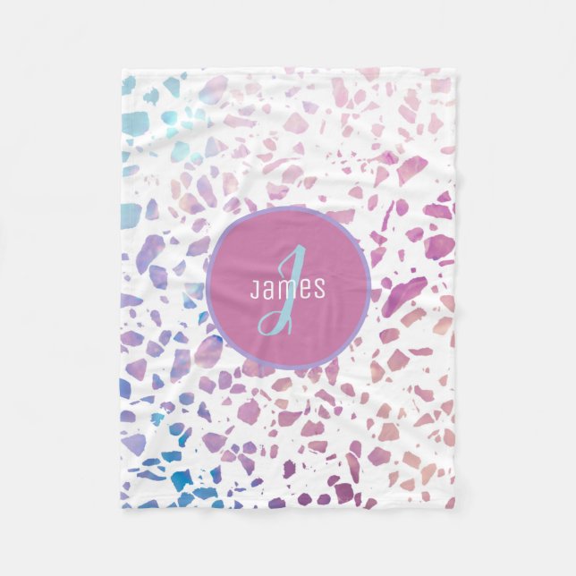 Anpassad Abstrakt Terrazzo Rosa & Blue Mönster Fleecefilt (Framsidan)