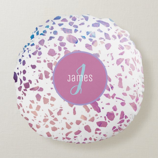 Anpassad Abstrakt Terrazzo Rosa & Blue Mönster Rund Kudde (Framsidan)