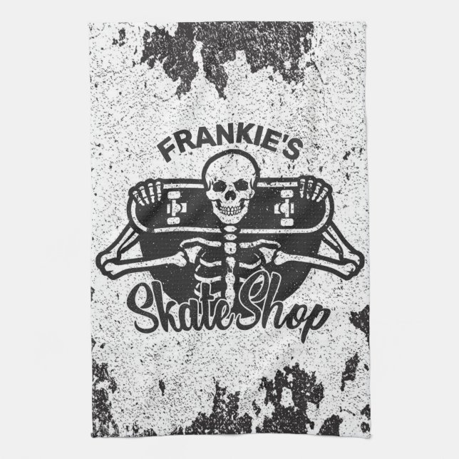 Anpassad ADD NAMN Skalle Skateboard Skatebutik Kökshandduk (Vertikal)