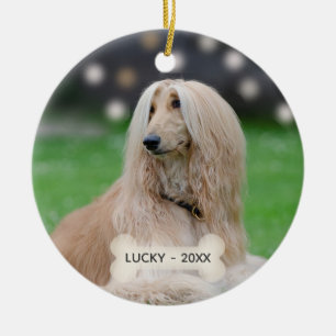 Anpassad Afghansk Greyhound Hund Foto Julgransprydnad Keramik