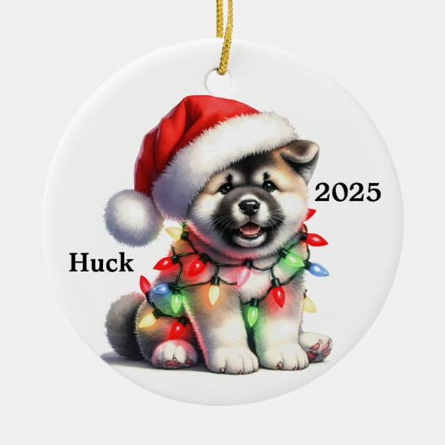 Anpassad Akita-Hund Julgransprydnad Keramik (Framsidan)