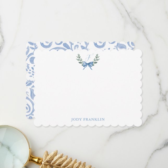 Anpassad akvarell blå bandy gingham baby brevpappe tack kort (Fram/Back In Situ)