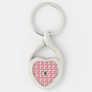 Anpassad akvarell blomster mönster twisted heart silverfärgad nyckelring