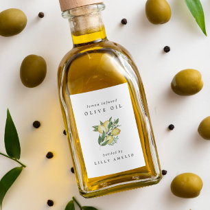 Anpassad akvarell Citrus Citron Olivolja Flaska Mat Etikett