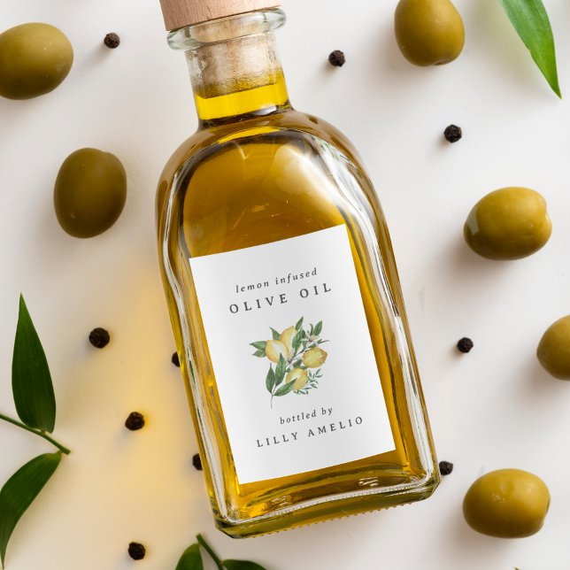 Anpassad akvarell Citrus Citron Olivolja Flaska Mat Etikett (Skapare uppladdad)