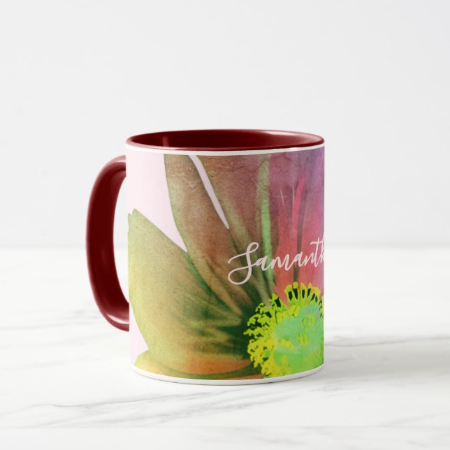 Anpassad akvarell färgrik vildblomma pastell rosa  mugg (Framsida vänster)