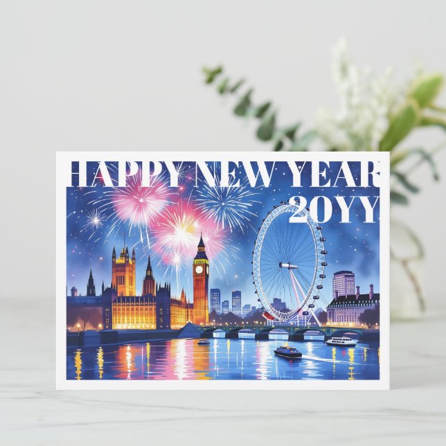 Anpassad akvarell London Eldshow Gott Nytt År Julkort (Stående Fram)