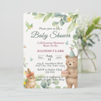 Anpassad akvarell Skogsdjur Baby Shower Inbjudningar
