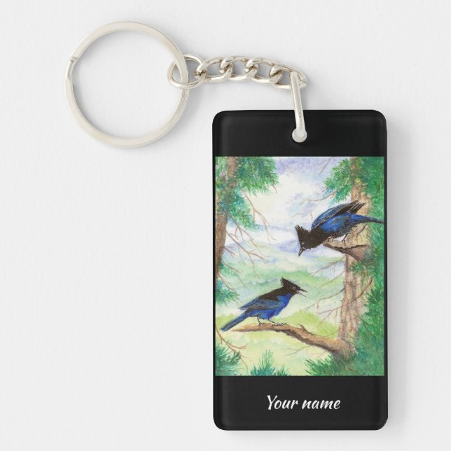 Anpassad akvarell Stellar Jay Fåglar Skogsträd  (Framsidan)
