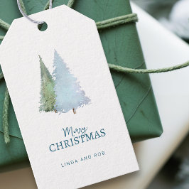 Anpassad akvarell Vit Grön Tall God Jul Presentetikett