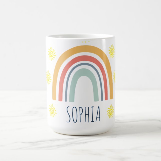Anpassad akvarell Whimsical Boho regnbåge och sol Kaffemugg (Center)