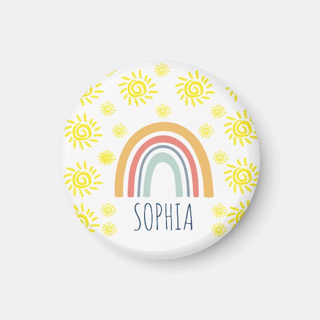 Anpassad akvarell Whimsical Boho regnbåge och sol Magnet (Framsidan)