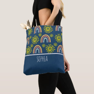 Anpassad akvarell Whimsical Boho regnbåge och sol Tygkasse