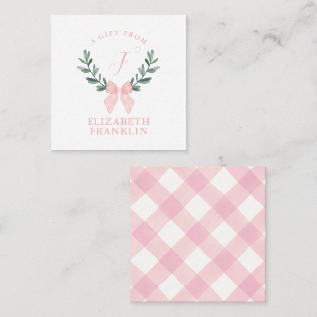 Anpassad akvarellbåge Gingham presentomslag Anteckningskort (Fram/baksida)