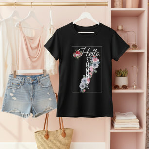 Anpassad akvarellblomma typografi Hej sommar T Shirt