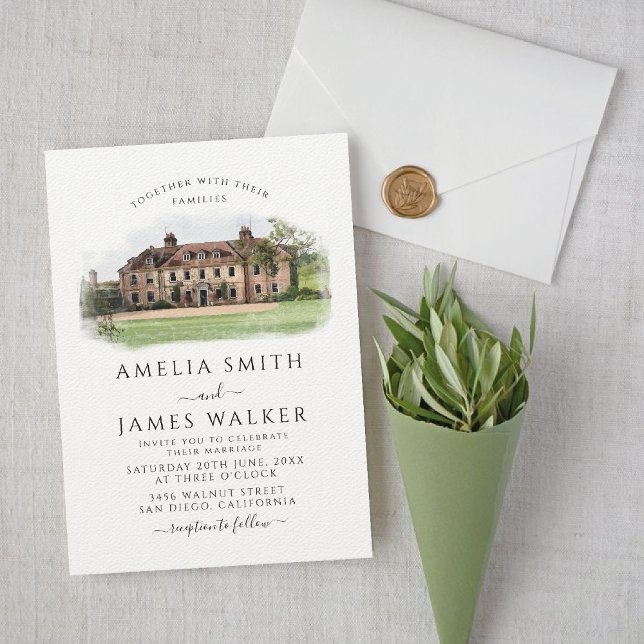 Anpassad akvarellbröllopslokal inbjudningar (Skapare uppladdad)